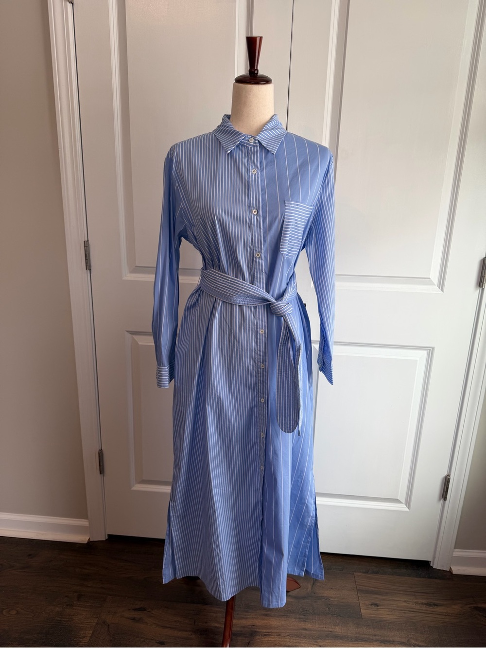 Tuckernuck Pomander Place Chessie Blue Striped Midi Shirt Dress NWT Size Large